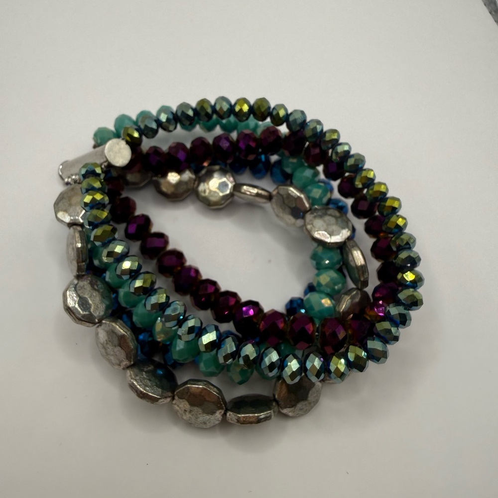 Faceted Blue Czech Glass Crystal Beaded Stretch Stacking Bracelet